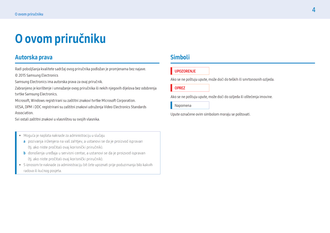 Samsung LH43PMHPBGC/EN, LH55PMHPBGC/EN, LH49PMHPBGC/EN manual Ovom priručniku, Autorska prava, Simboli 