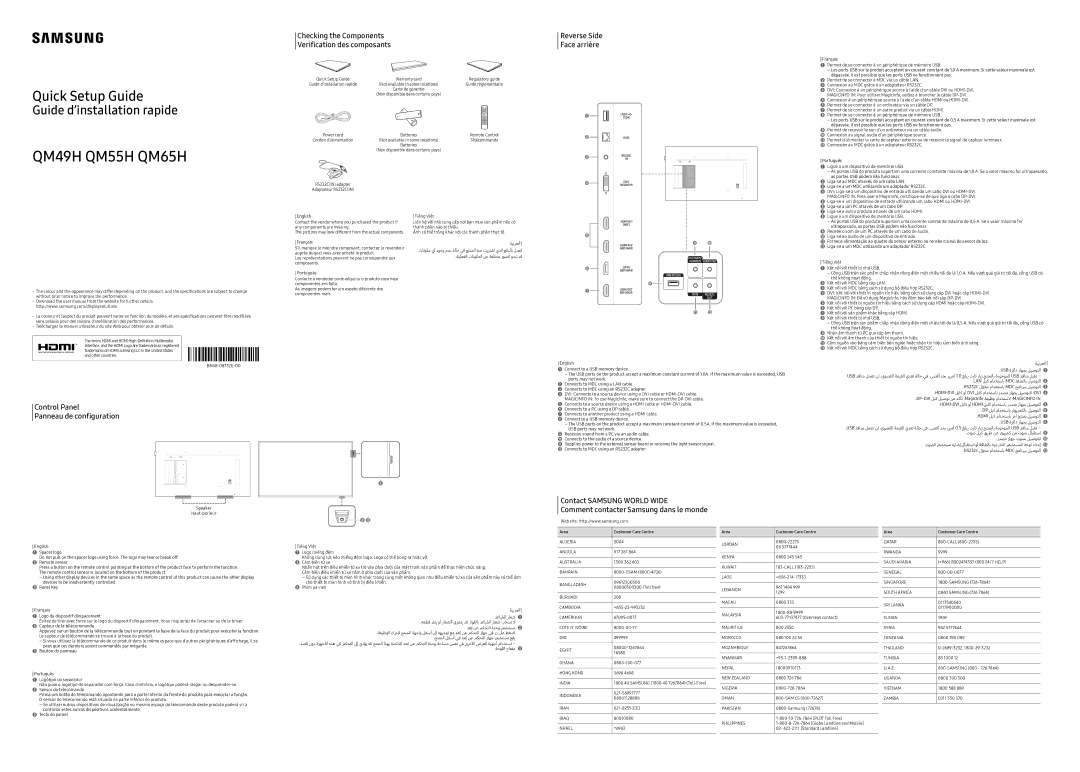 Samsung LH49QMHPLGC/UE manual Checking the Components Verification des composants, Reverse Side Face arrière 