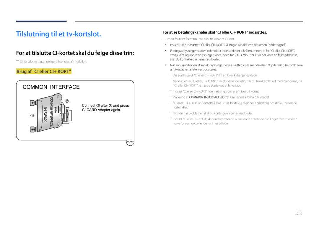 Samsung LH55RHEELGW/XE manual Tilslutning til et tv-kortslot, For at tilslutte CI-kortet skal du følge disse trin 