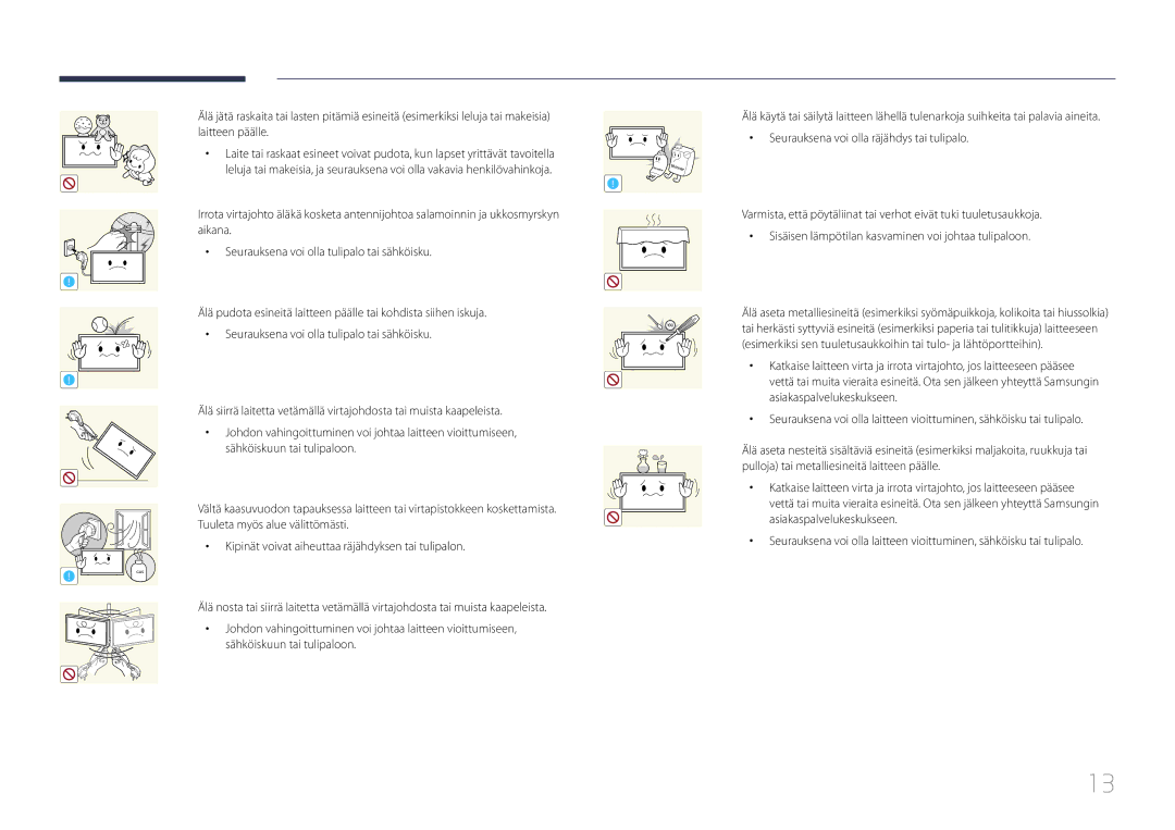 Samsung LH55RHEELGW/XE manual Laitteen päälle Seurauksena voi olla räjähdys tai tulipalo 