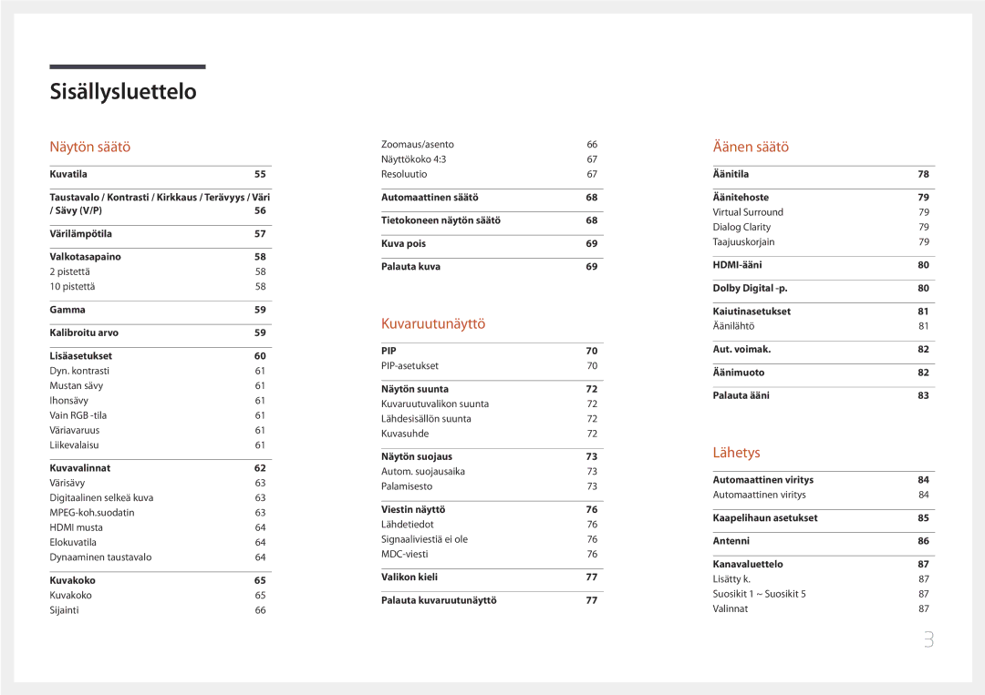 Samsung LH55RHEELGW/XE manual Näytön säätö 