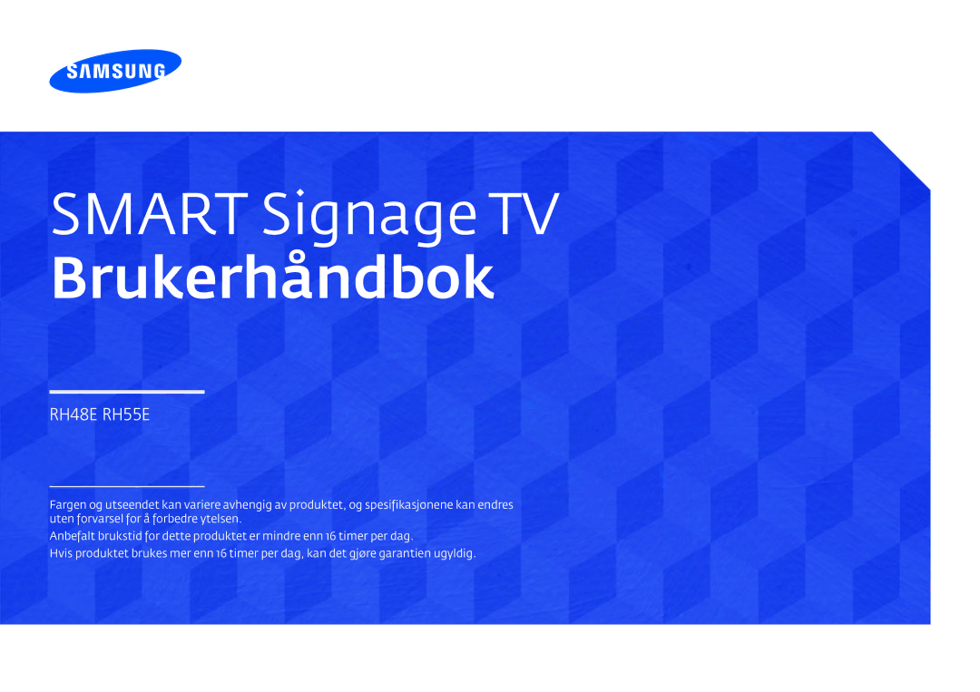 Samsung LH55RHEELGW/XE manual Smart Signage TV Brukerhåndbok 