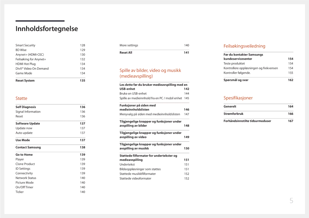 Samsung LH55RHEELGW/XE manual Spesifikasjoner 