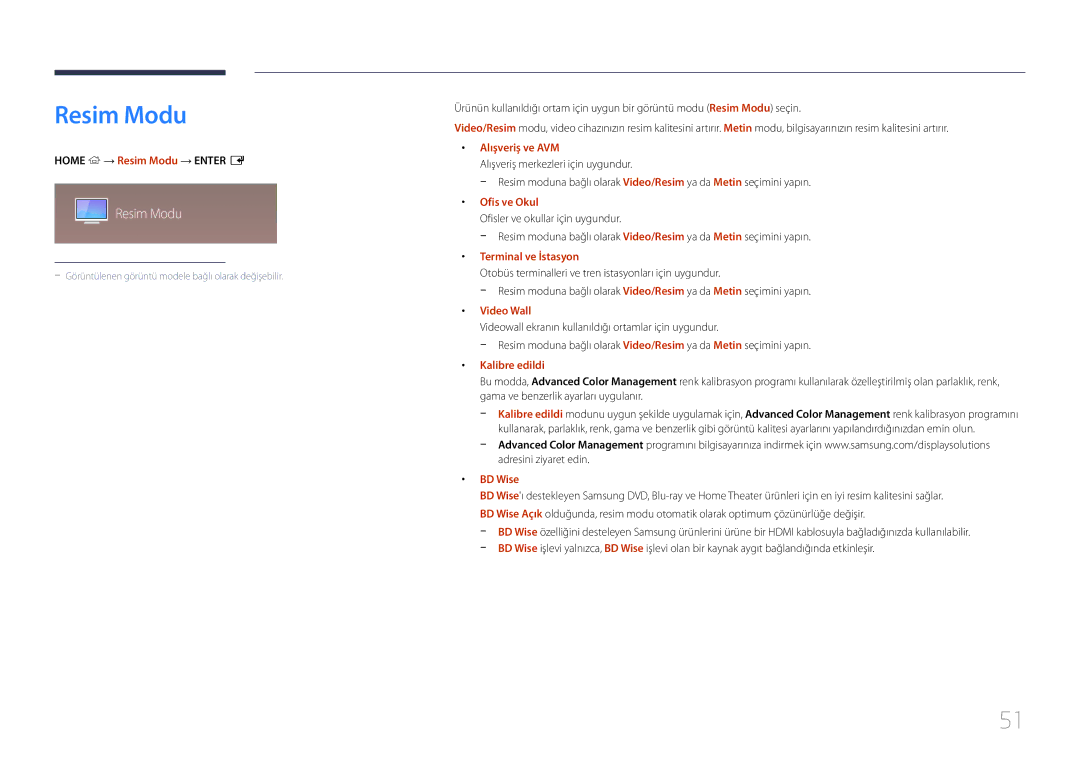 Samsung LH55RHEELGW/XE manual Resim Modu 