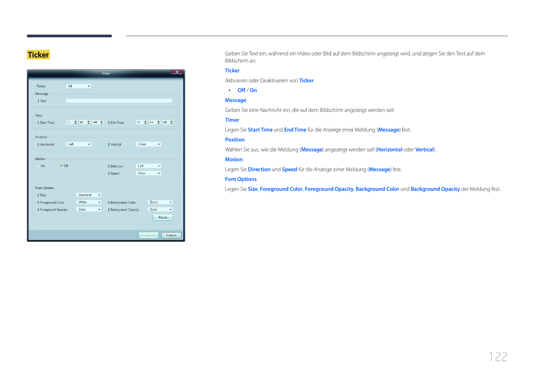 Samsung LH55UDCBLBB/EN manual 122, Aktivieren oder Deaktivieren von Ticker 