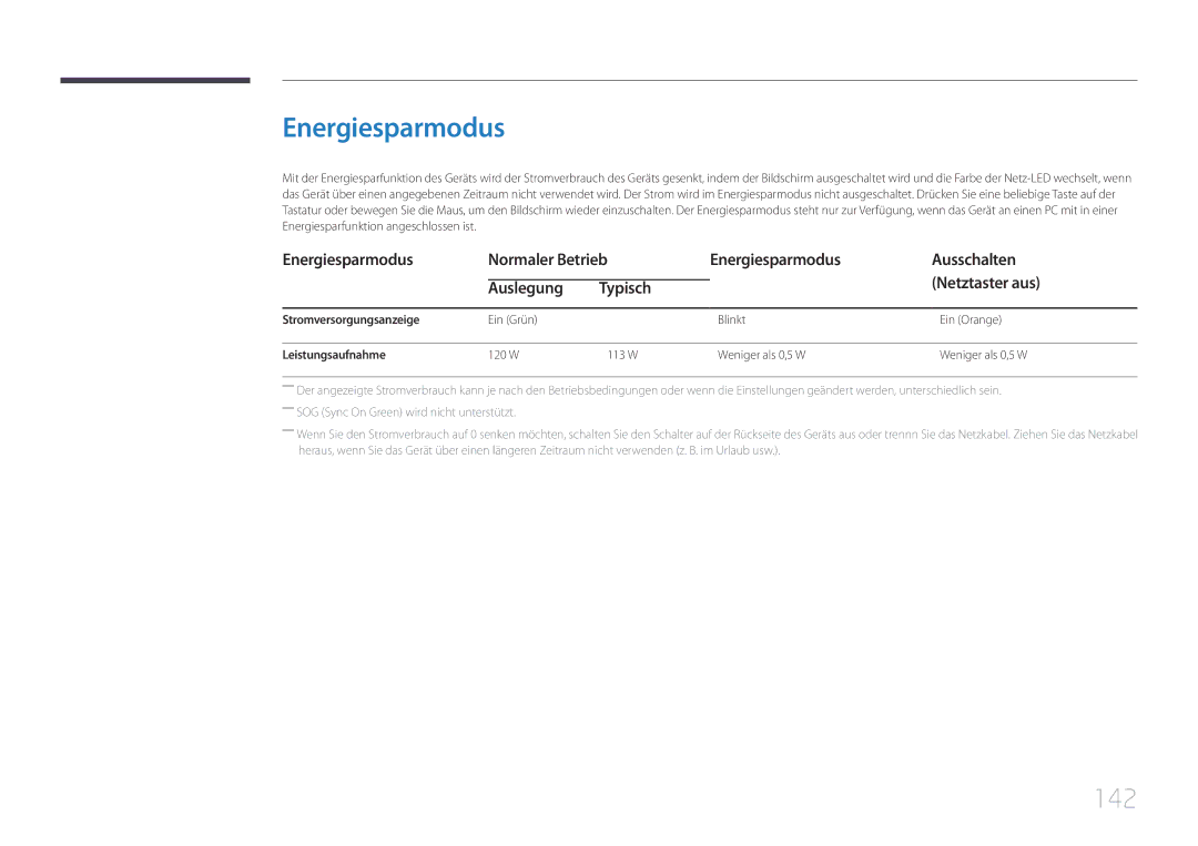 Samsung LH55UDCBLBB/EN Energiesparmodus, 142, Ein Grün Blinkt Ein Orange, Leistungsaufnahme, 120 W 113 W Weniger als 0,5 W 