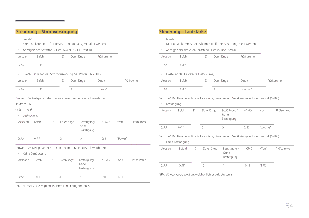 Samsung LH55UDCBLBB/EN manual Steuerung Stromversorgung, Steuerung Lautstärke, Einstellen der Lautstärke Set Volume 