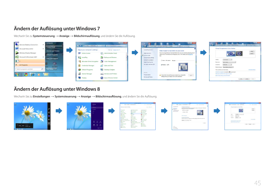 Samsung LH55UDCBLBB/EN manual Ändern der Auflösung unter Windows 