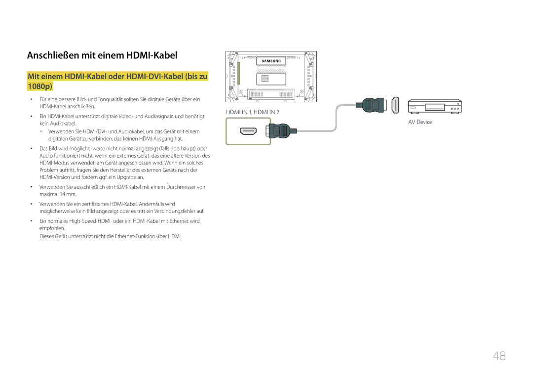 Samsung LH55UDCBLBB/EN manual Mit einem HDMI-Kabel oder HDMI-DVI-Kabel bis zu 1080p, Kein Audiokabel 