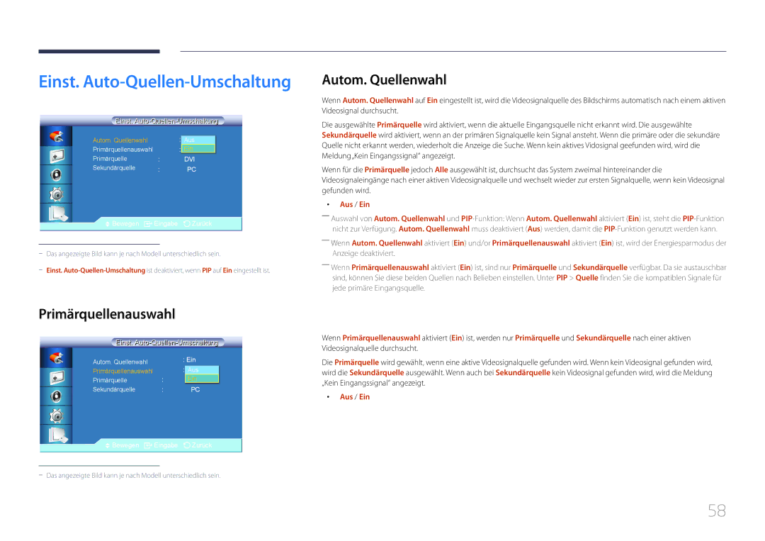 Samsung LH55UDCBLBB/EN manual Primärquellenauswahl, Autom. Quellenwahl 