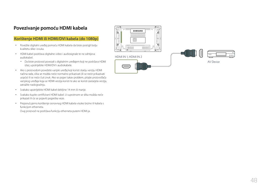 Samsung LH55UDCBLBB/EN manual Korištenje Hdmi ili HDMI/DVI kabela do 1080p, Audiokabel 