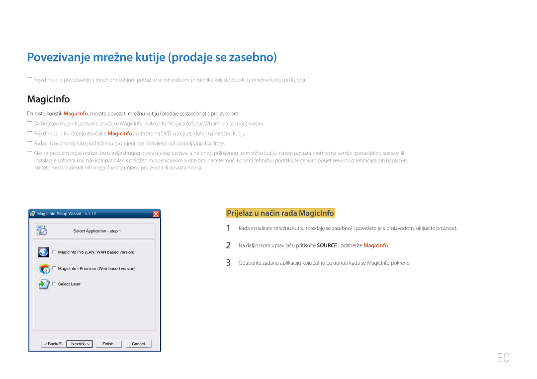 Samsung LH55UDCBLBB/EN manual Povezivanje mrežne kutije prodaje se zasebno, Prijelaz u način rada MagicInfo 