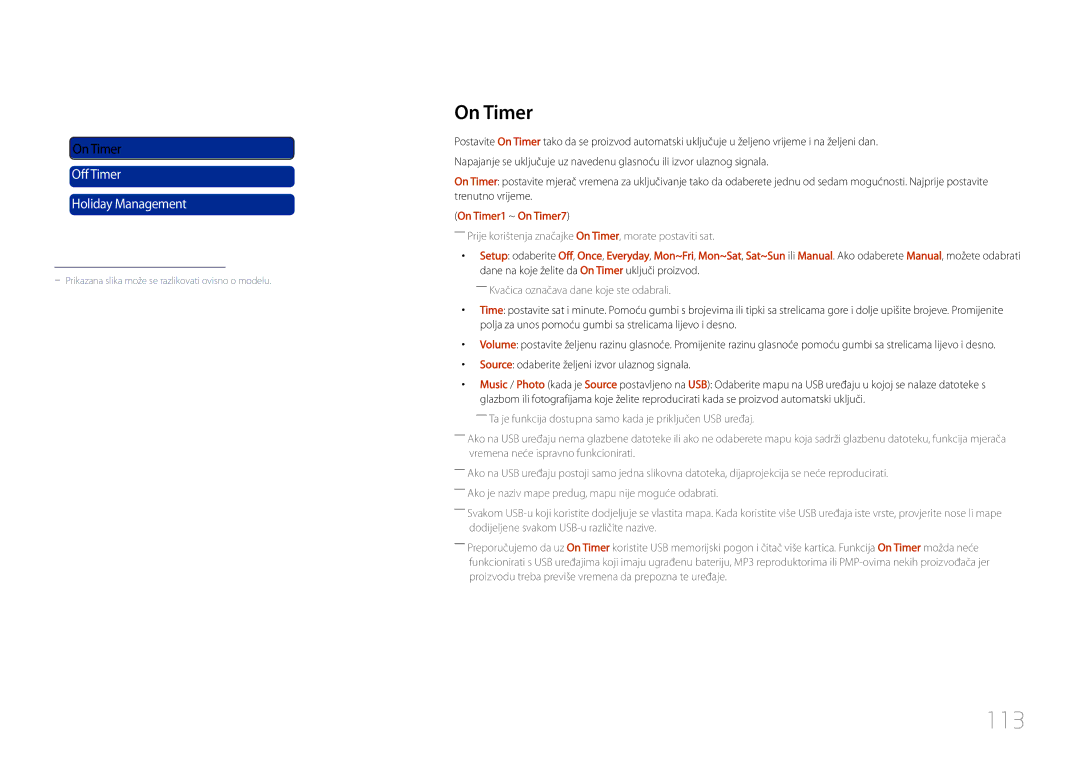 Samsung LH55UDCPLBB/EN manual 113, On Timer1 ~ On Timer7 