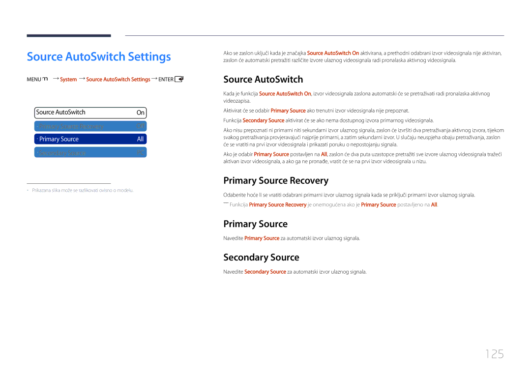 Samsung LH55UDCPLBB/EN manual Source AutoSwitch Settings, 125 