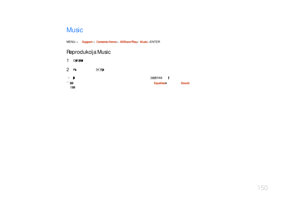 Samsung LH55UDCPLBB/EN manual 150, Reprodukcija Music 