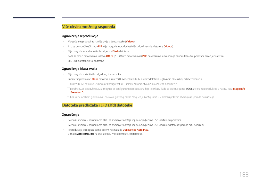 Samsung LH55UDCPLBB/EN manual 183, Više okvira mrežnog rasporeda, Datoteka predložaka i LFD .lfd datoteke 