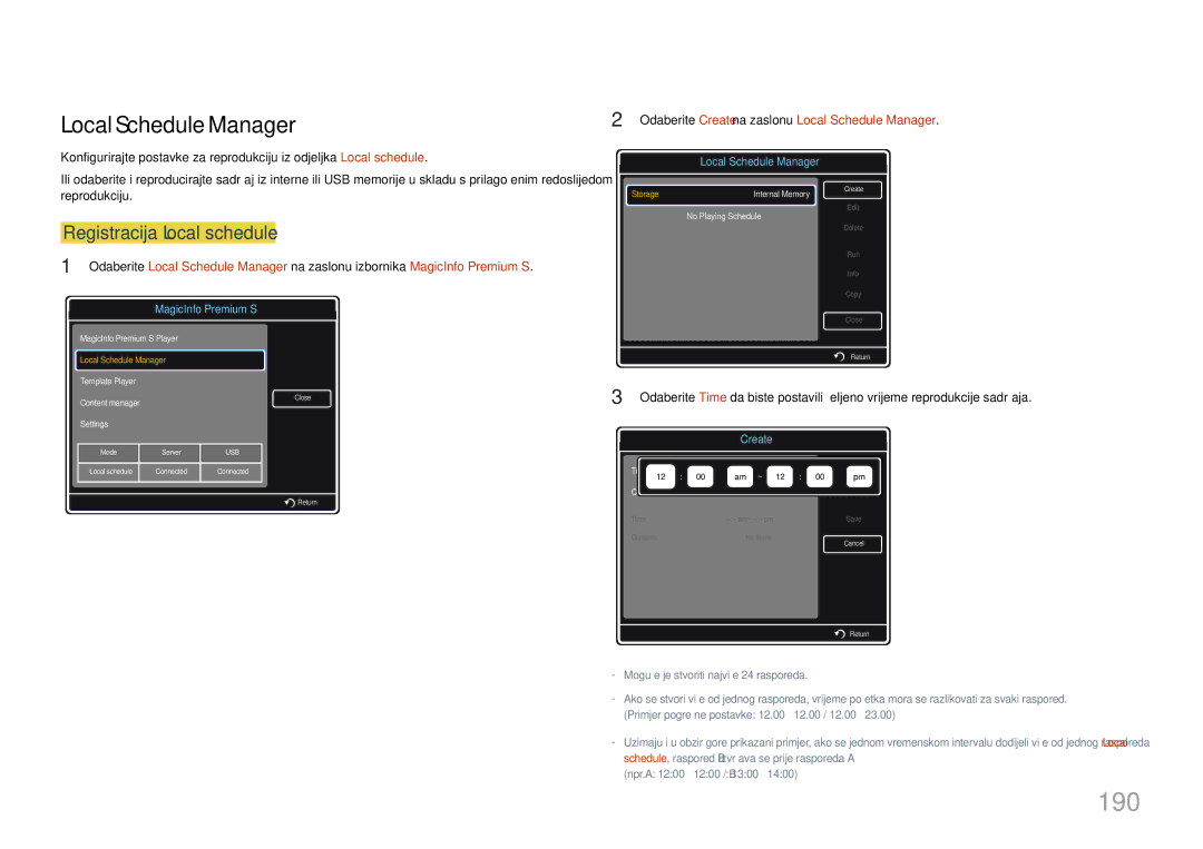 Samsung LH55UDCPLBB/EN manual 190, Local Schedule Manager 