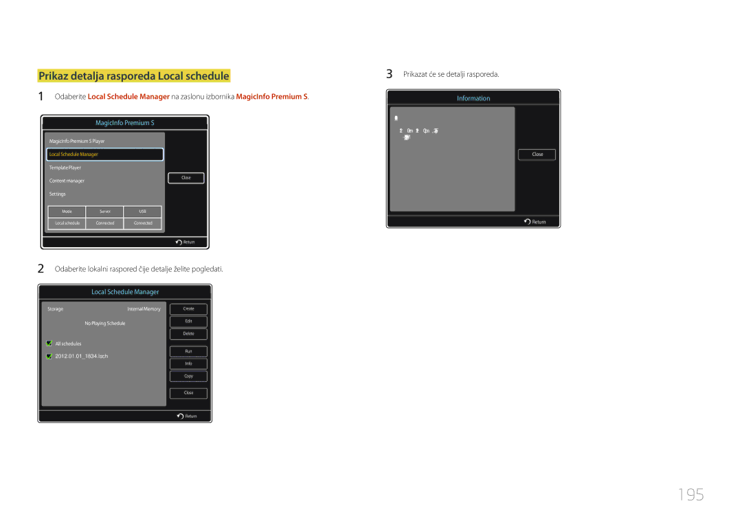 Samsung LH55UDCPLBB/EN manual 195, Prikaz detalja rasporeda Local schedule 