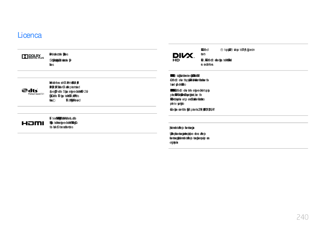 Samsung LH55UDCPLBB/EN manual Licenca, 240 