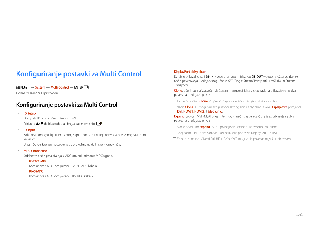 Samsung LH55UDCPLBB/EN manual Korištenje aplikacije MDC, Konfiguriranje postavki za Multi Control 