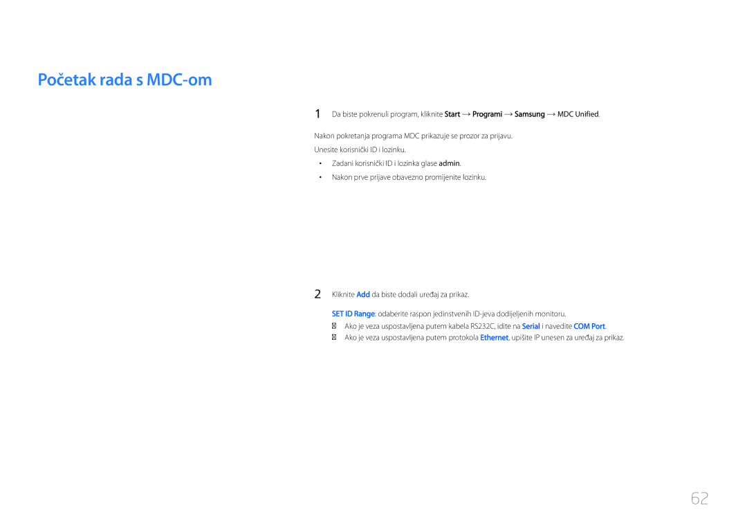 Samsung LH55UDCPLBB/EN manual Početak rada s MDC-om 