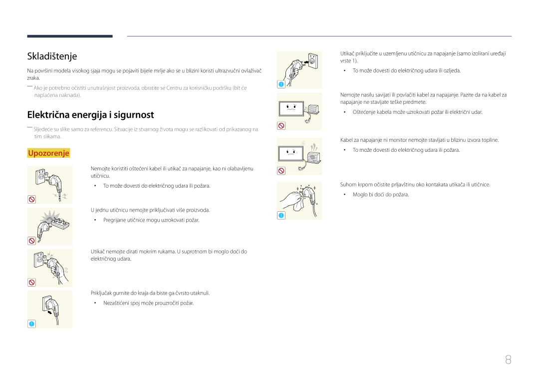 Samsung LH55UDCPLBB/EN manual Skladištenje, Električna energija i sigurnost 