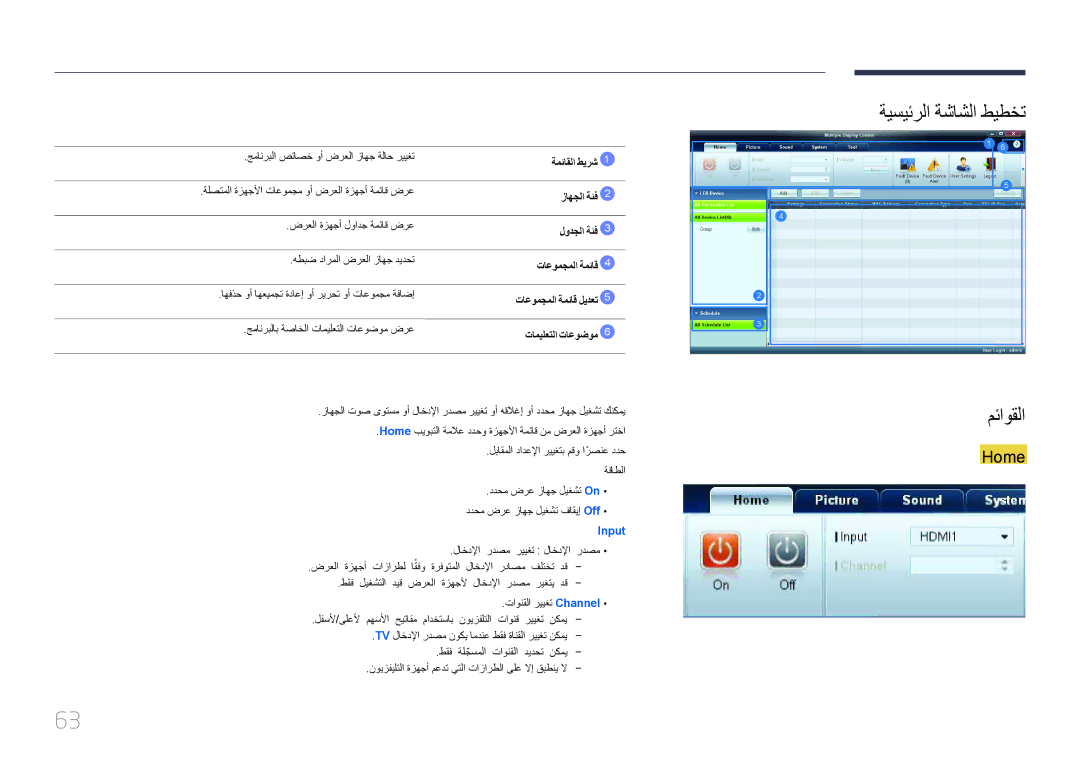 Samsung LH55UDDPLBB/EN, LH55UDDPLBB/NG, LH55UDDPLBB/UE manual ةيسيئرلا ةشاشلا طيطخت مئاوقلا 