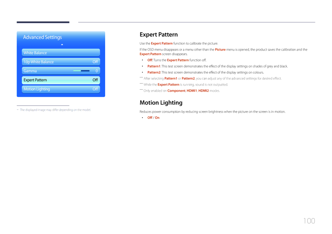 Samsung LH55UDDPLBB/XT, LH55UDDPLBB/EN, LH55UDDPLBP/EN, LH55UDDPLBB/NG, LH55UDDPLBB/UE 100, Expert Pattern, Motion Lighting 