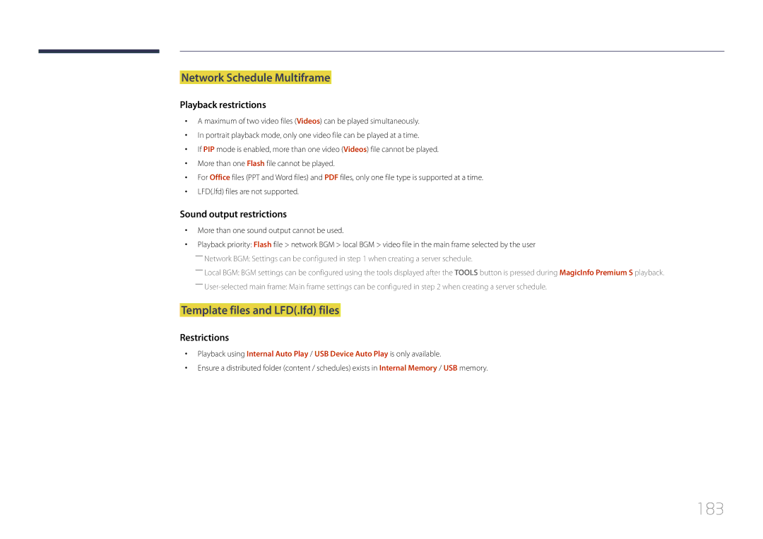 Samsung LH55UDDPLBB/UE, LH55UDDPLBB/EN, LH55UDDPLBP/EN 183, Network Schedule Multiframe, Template files and LFD.lfd files 