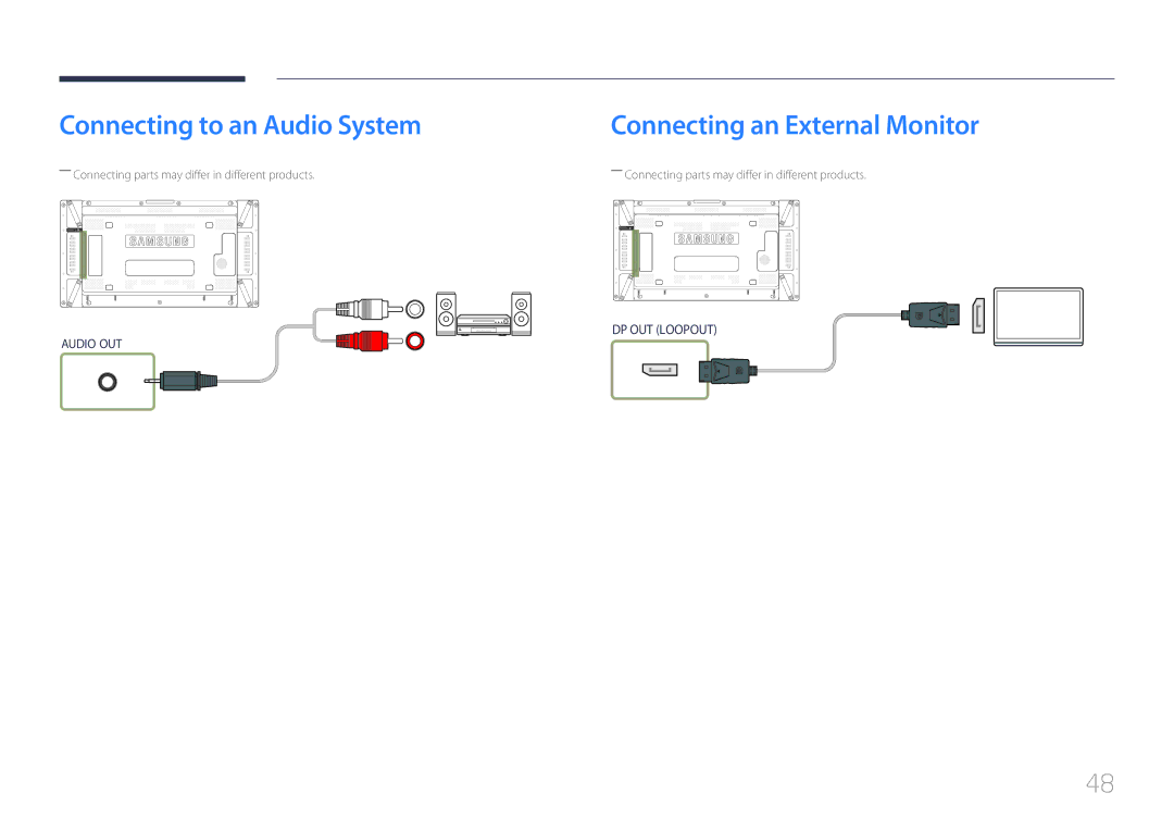 Samsung LH55UDDPLBB/EN, LH55UDDPLBP/EN, LH55UDDPLBB/NG, LH55UDDPLBB/UE, LH55UDDPLBB/XT manual Connecting to an Audio System 