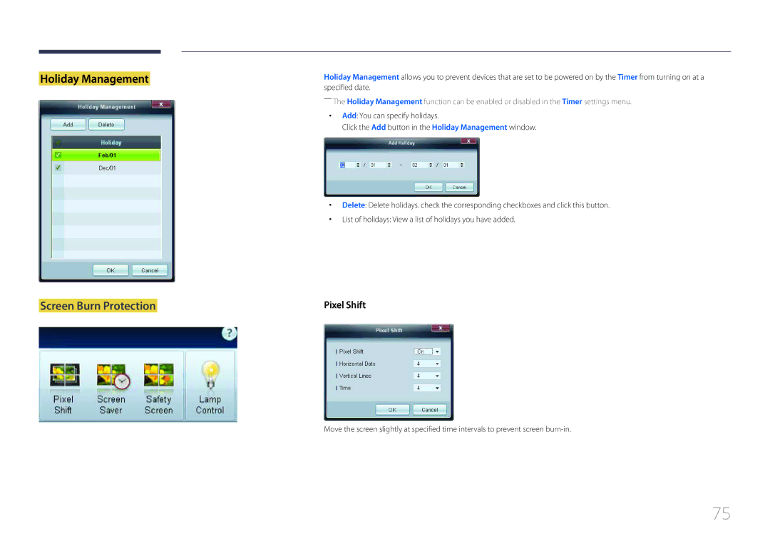 Samsung LH55UDDPLBB/UE, LH55UDDPLBB/EN, LH55UDDPLBP/EN, LH55UDDPLBB/NG, LH55UDDPLBB/XT, LH55UDDPLBB/XY Screen Burn Protection 