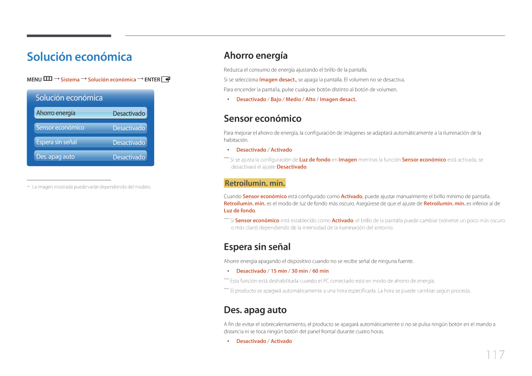 Samsung LH55UDDPLBP/EN, LH55UDDPLBB/EN manual Solución económica, 117 