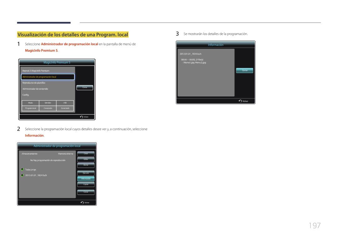 Samsung LH55UDDPLBP/EN, LH55UDDPLBB/EN manual 197, Visualización de los detalles de una Program. local 