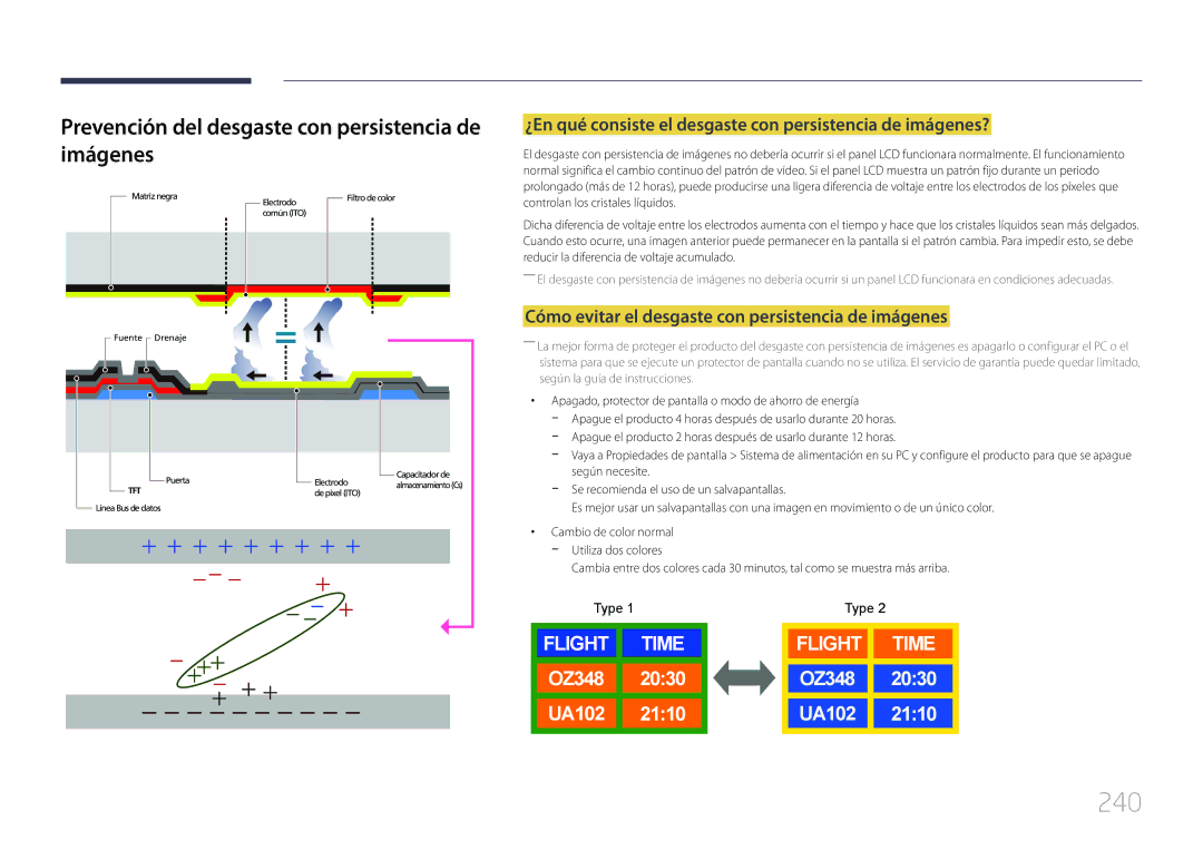 Samsung LH55UDDPLBB/EN, LH55UDDPLBP/EN manual 240, Prevención del desgaste con persistencia de imágenes 