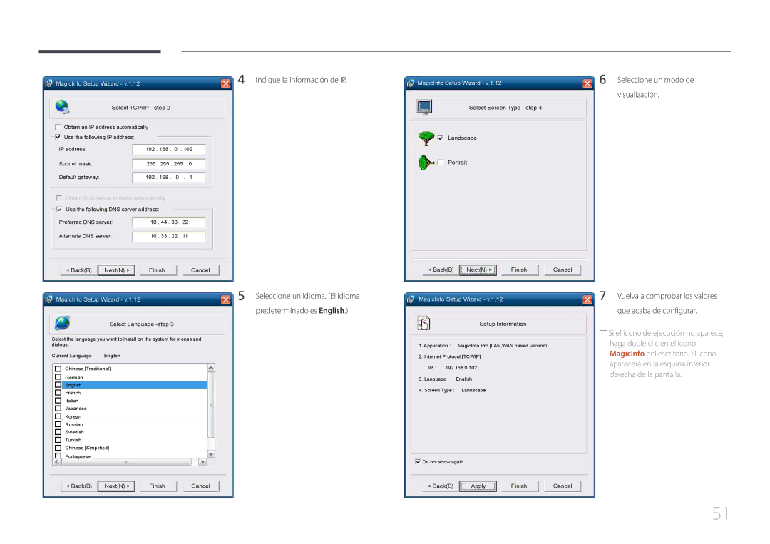 Samsung LH55UDDPLBP/EN, LH55UDDPLBB/EN manual Indique la información de IP, Seleccione un modo de visualización 