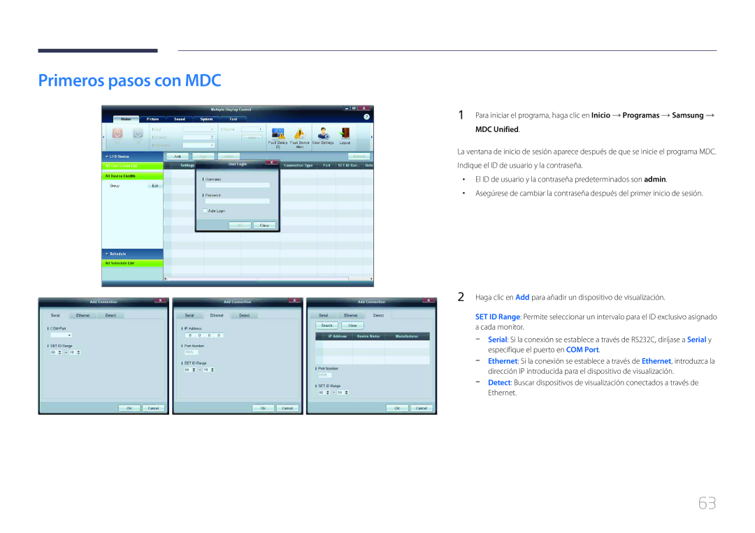 Samsung LH55UDDPLBP/EN, LH55UDDPLBB/EN manual Primeros pasos con MDC, MDC Unified 