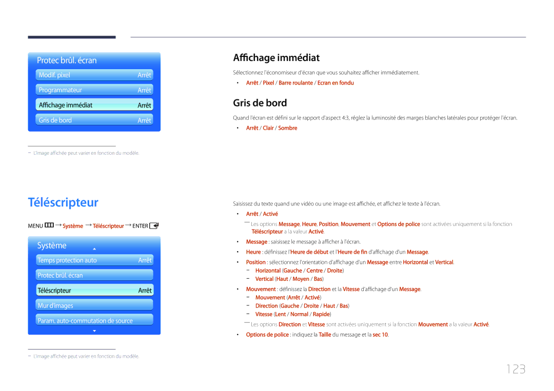 Samsung LH55UDDPLBB/EN manual Téléscripteur, 123, Affichage immédiat, Gris de bord 