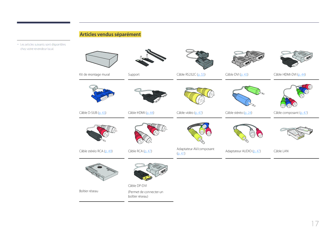 Samsung LH55UDDPLBB/EN manual Articles vendus séparément 