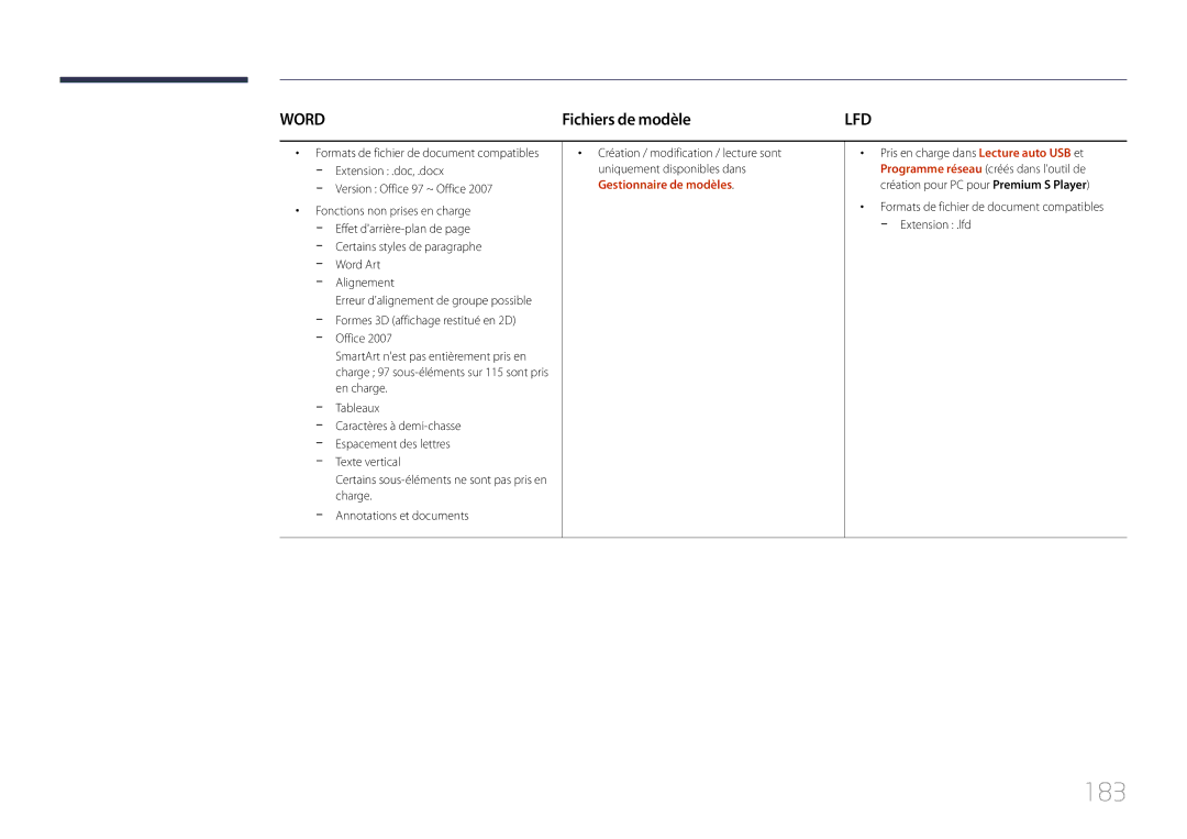 Samsung LH55UDDPLBB/EN manual 183, Fichiers de modèle 