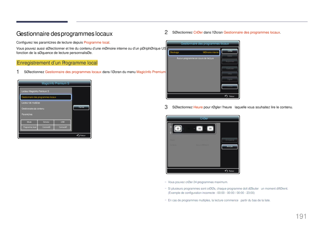 Samsung LH55UDDPLBB/EN manual 191, Gestionnaire des programmes locaux 