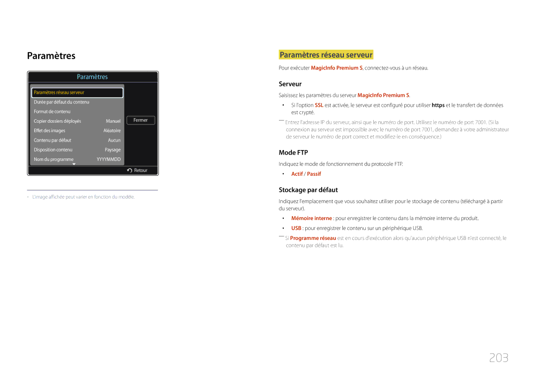 Samsung LH55UDDPLBB/EN manual 203, Paramètres 