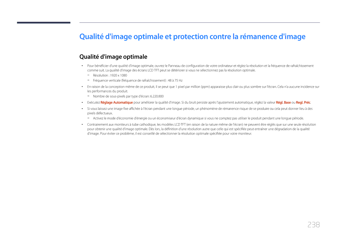 Samsung LH55UDDPLBB/EN manual 238, Qualité dimage optimale 