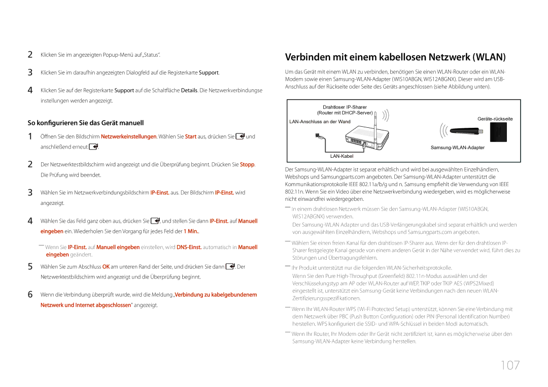 Samsung LH55UDDPLBB/EN 107, Verbinden mit einem kabellosen Netzwerk Wlan, Netzwerk und Internet abgeschlossen angezeigt 