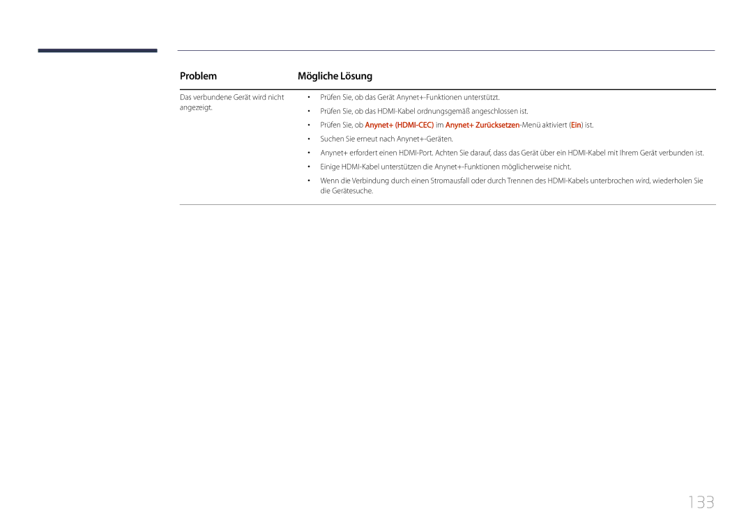 Samsung LH55UDDPLBB/EN manual 133, Problem 