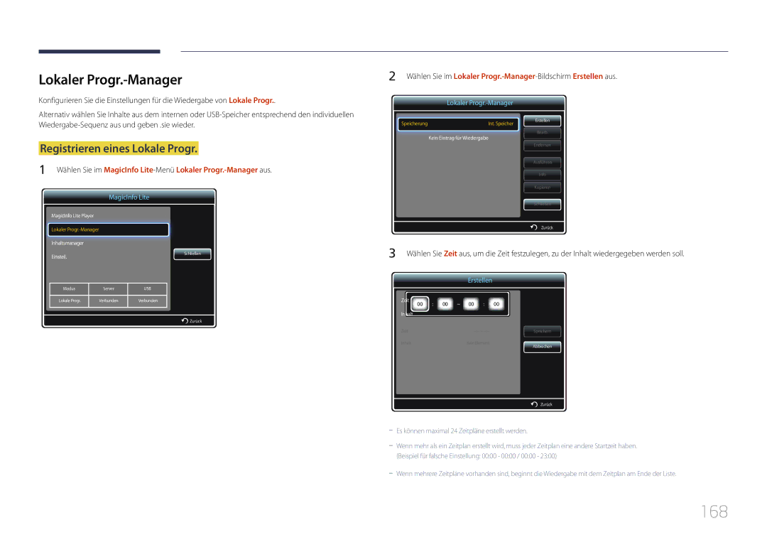 Samsung LH55UDDPLBB/EN manual 168, Lokaler Progr.-Manager, Registrieren eines Lokale Progr 