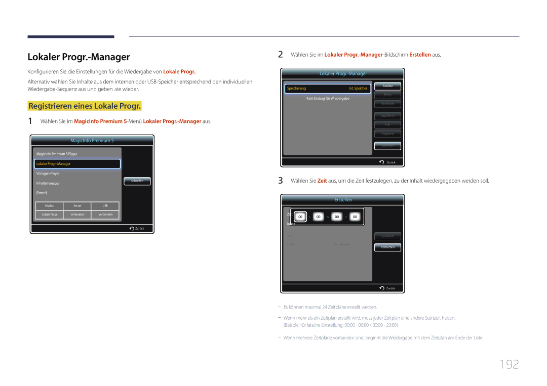 Samsung LH55UDDPLBB/EN manual 192, Lokaler Progr.-Manager 