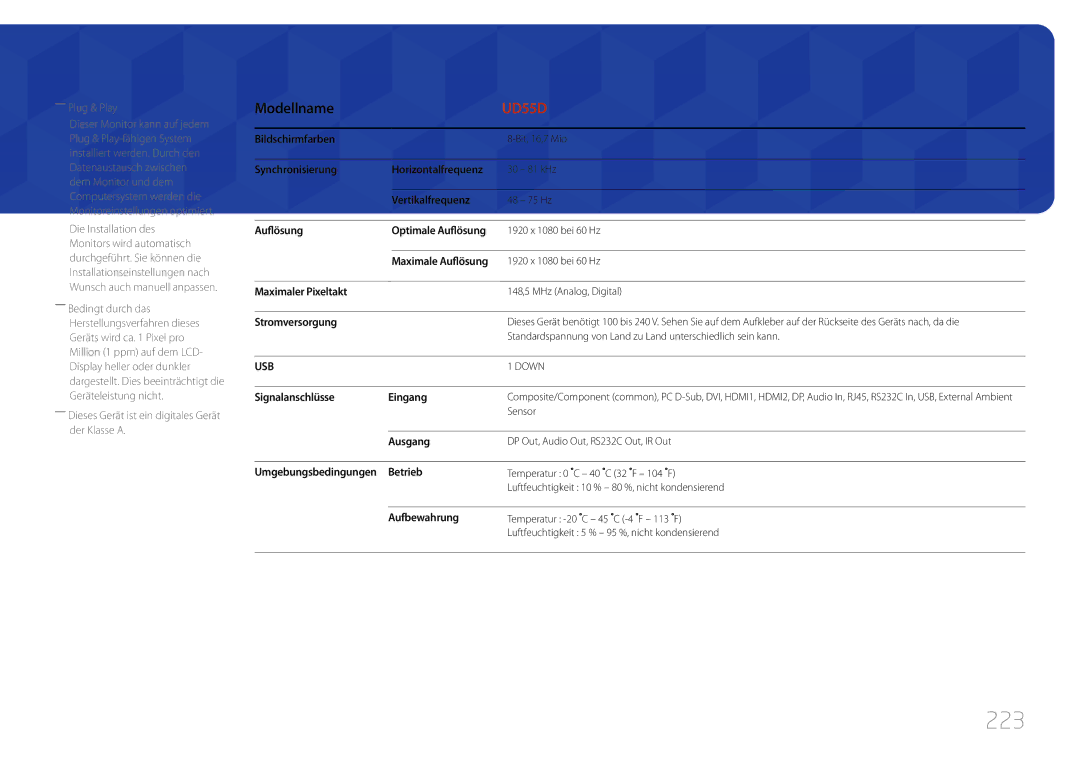 Samsung LH55UDDPLBB/EN manual 223 