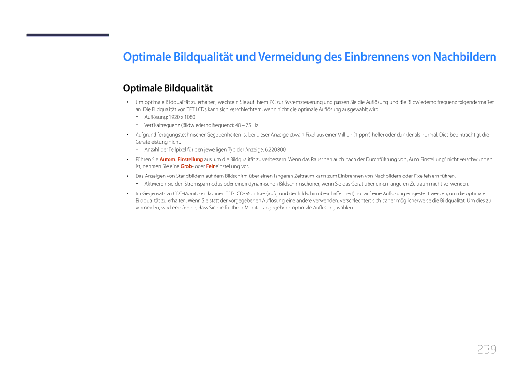 Samsung LH55UDDPLBB/EN manual 239, Optimale Bildqualität 