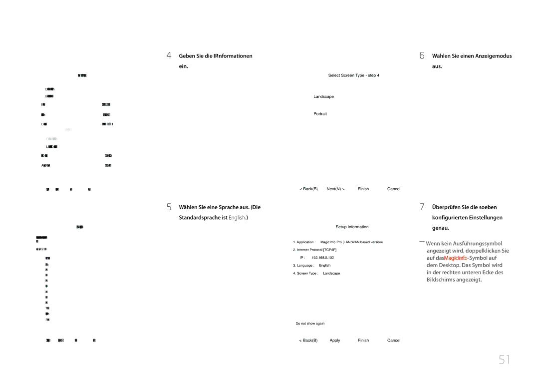 Samsung LH55UDDPLBB/EN manual Geben Sie die IP-Informationen ein, Select TCP/IP step 