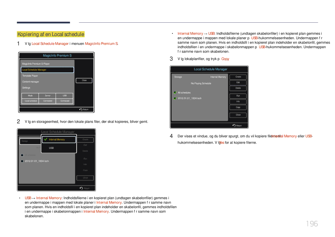 Samsung LH55UDDPLBB/EN manual 196, Kopiering af en Local schedule 